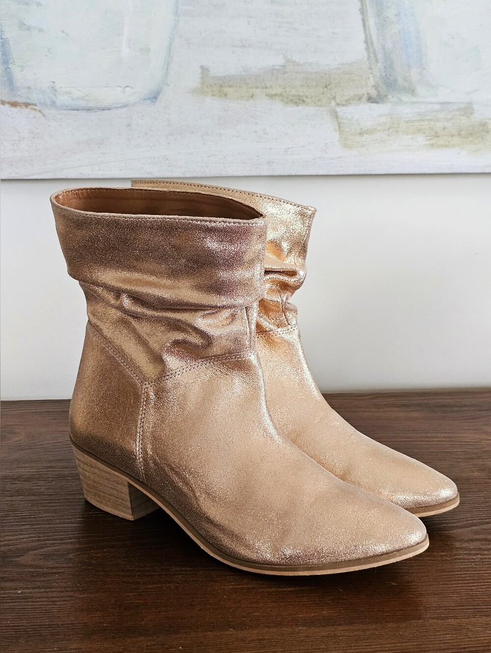 Matisse Sutton Metallic Gold Genuine Leather Slouch Ankle Boots Women’s 9.5
